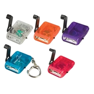 Translucent Crank Led Flashlight Keychain Measuring 1 1/4"l X 1 1/2"w X 1/2"