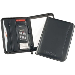 Office - Executive Simulated Leather Zipper Portfolio With Writing Pad And Calculator