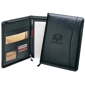 Assistant - Professional Simulated Leather Zip Portfolio With Card Holders And Writing Pad