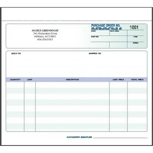 Purchase Order Form - 8 1/2" x 7"