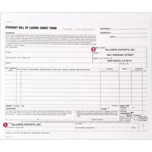 Bill of Lading Short Form