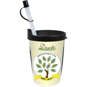 Thermal Travel Tumbler w/ Lid & Straw - White Printed Insert