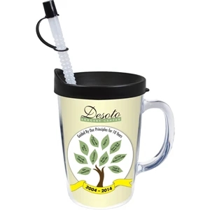 Thermal Double Wall Travel Mug / Lid & Handle - White Insert