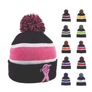 Striped Beanie with Pom