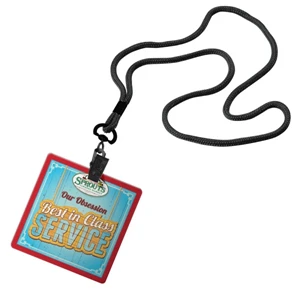 Custom Logo 1/8" Cord Lanyard w/ 3 1/2"W x 3 1/2"H Plastic ID Badge