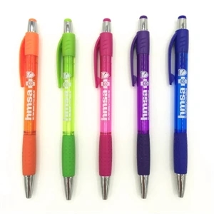 Plastic ballpoint pen with rubber antiskid sleeve