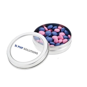 Top-View Imprinted Window Tin Full with Chocolate Buttons
