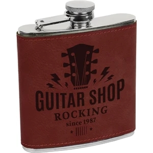 6 oz. Laser Engraved Stainless Steel Flask, Rose Leatherette