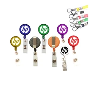 Custom Logo Round retractable badge holder with lanyard