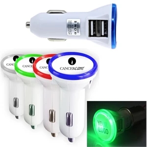 Dual USB Port Car Charger With Round LED Illuminated Trim
