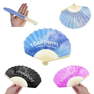 Bamboo Summer Folding Hand Fan - Satin Cloth