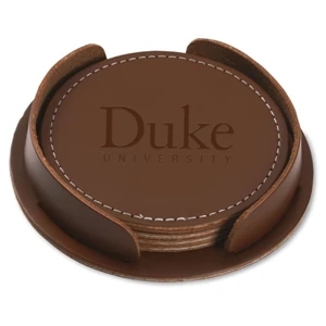 Washington Round 4 Piece Leather Coaster Set