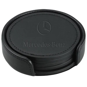 Prestige Round Leatherette Coaster Set with Matching Stand