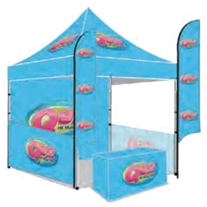 10x10 Tent, BackWall 2SideRails, 6' Table Cover, 2 Flags 8'