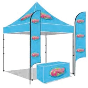 10x10 Tent with (2) 8' Flag Single Sided and 6ft Table Cover