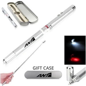 Retractable Laser Pointer Metal Pen LED Light In Steel Case
