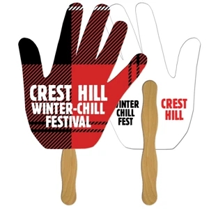 Digital Econo Stock Shaped Open Hand Fan w/ Wooden Stick