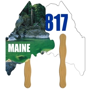 Digital Econo Style Maine State Auction Fan w/ Wooden Handle
