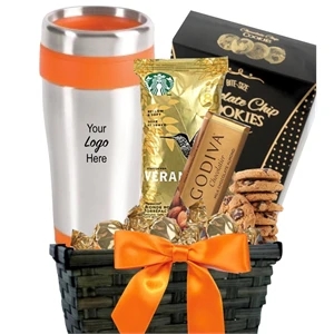 Custom Logo Fall Coffee & Cookie Basket with Travel Tumbler