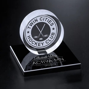 Hockey Puck on Black Glass Base