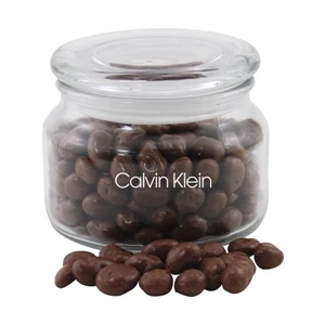 Chocolate Covered Raisins in a Glass Jar with Lid