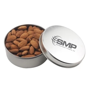 Large Round Metal Tin with Lid and Almonds