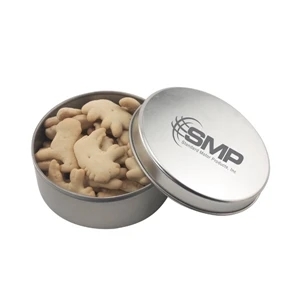 Large Round Metal Tin with Lid and Animal Crackers