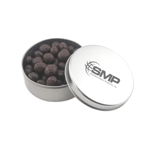 Large Round Metal Tin with Lid and Chocolate Espresso Beans