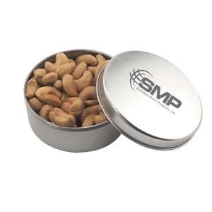 Large Round Metal Tin with Lid and Cashews