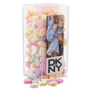 Conversation Hearts in a Clear Acrylic Square Tall Box