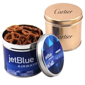 Mini Pretzels in a 3.5" Round Metal Tin with Lid