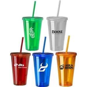 16oz Double Wall Acrylic Tumbler with Straw