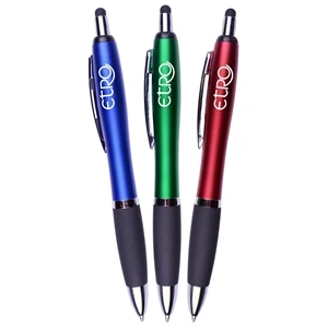 Matte Barrel Ballpoint Pen w/ Rubber Grip and Stylus