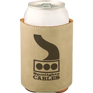 Custom Beverage Holder Mug, Leatherette - Light Brown
