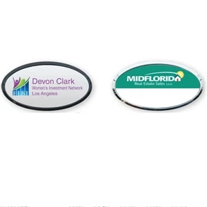 Custom Logo Plastic Framed Badges Oval - No Personalization (UV Inkjet)