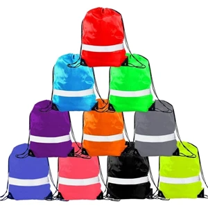 Custom Logo Reflective Stripe Drawstring Backpack