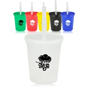 16 oz Plastic Stadium Cups with Lid & Straw