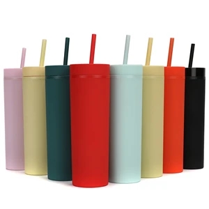 16Oz Colored Skinny Tumblers With Lids And Straws