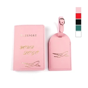 Customized PU Leather Passport Holder W/ Luggage Tag
