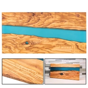 Long Olive Wood & Blue Resin Serving Cutting Board