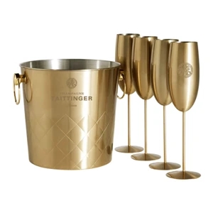 Stainless Steel Ice Bucket and Champagne Flute Set