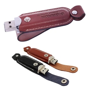 Leather USB Drive with Snap fastener and keyloop