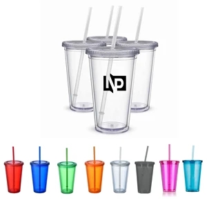 16 Oz Translucent Acrylic Tumbler With Straw&Lid