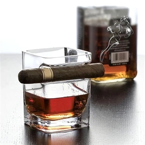 Designed Whiskey Glass With Cigar Holder