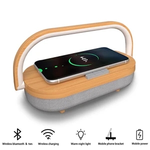 Bluetooth Speaker Wood Design Wireless Charger Led Lamp