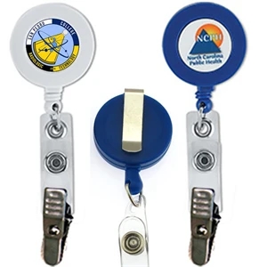 Round Retractable Badge Holder w/ Bulldog clip on Vinyl snap