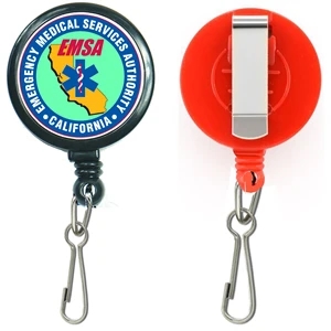 Large Retractable Round Badge Reel w/ J-Hook & Belt Clip