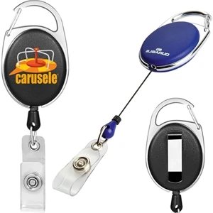 Oval Carabiner Retractable Badge Reel w/ Belt Clip