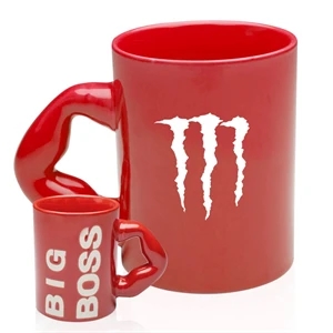 14 oz. Big Boss Embossed ceramic Mugs w/ Arm Shaped Handle