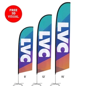 15' Premium Single Sided Angled Flag + Pole + Cross Base